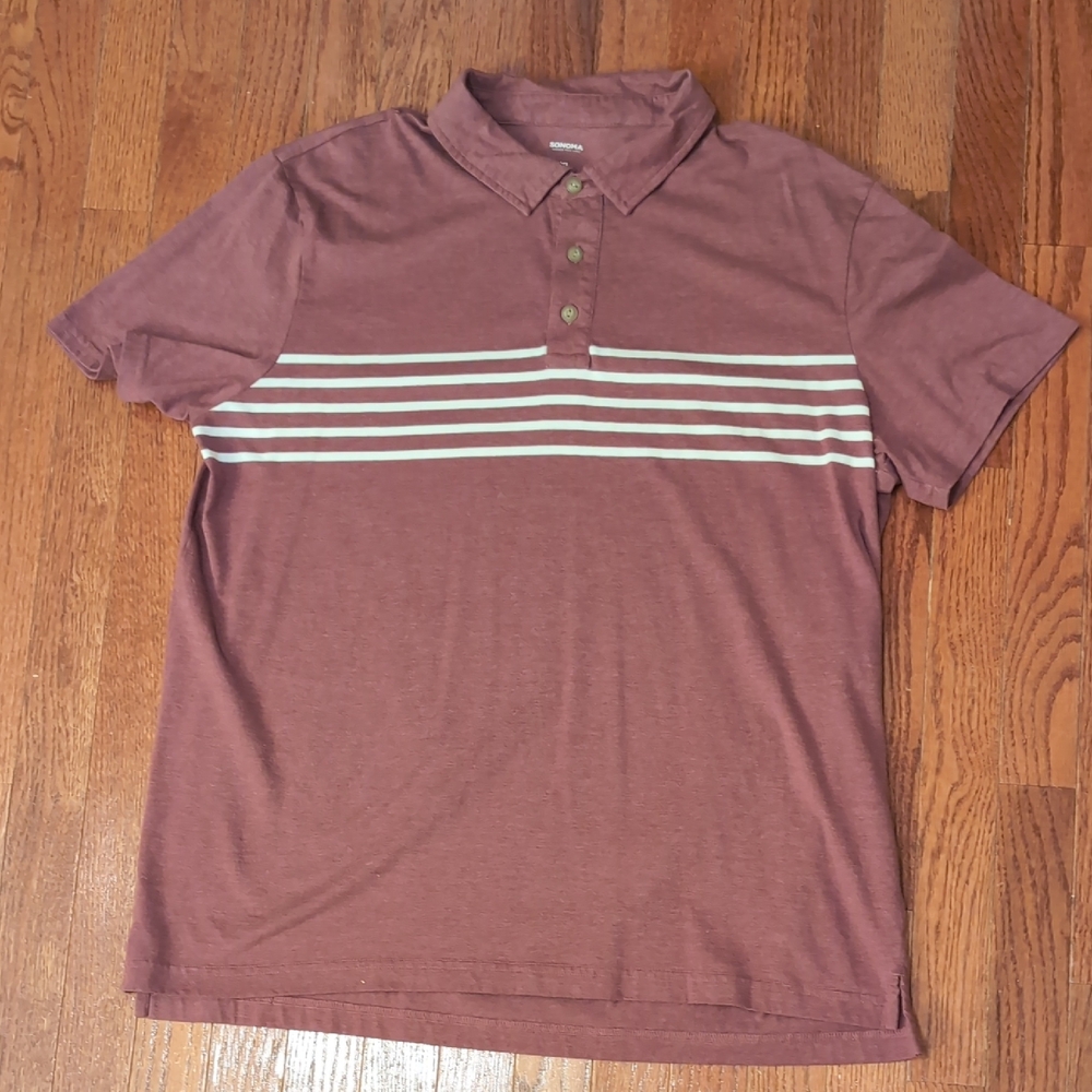 Sonoma Men's Striped Polo Shirt Size XL Maroon White